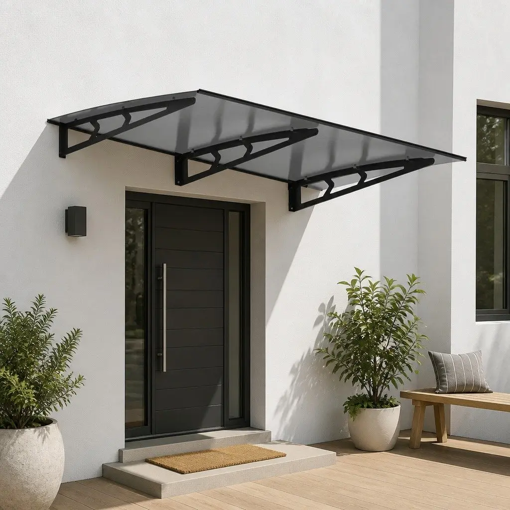 Awning Canopy for Window and Door 1m x 2m Grey Polycarbonate Panel Metal Frame