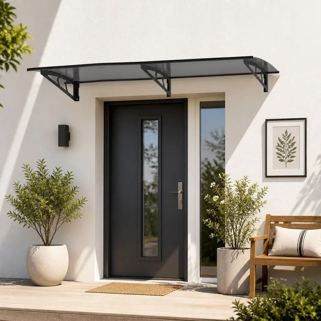 Awning Canopy for Window and Door 1m x 2m Grey Polycarbonate Panel Metal Frame