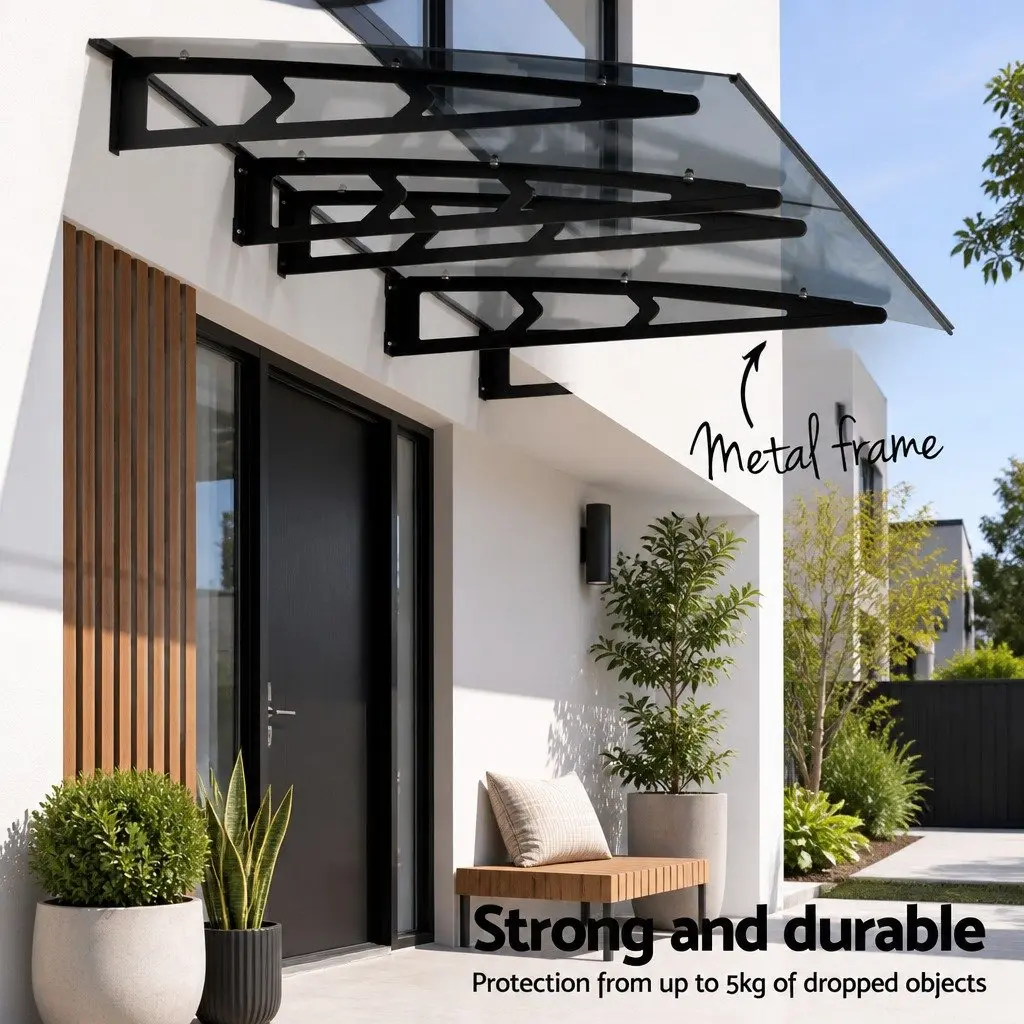 Awning Canopy for Window and Door 1m x 2m Grey Polycarbonate Panel Metal Frame