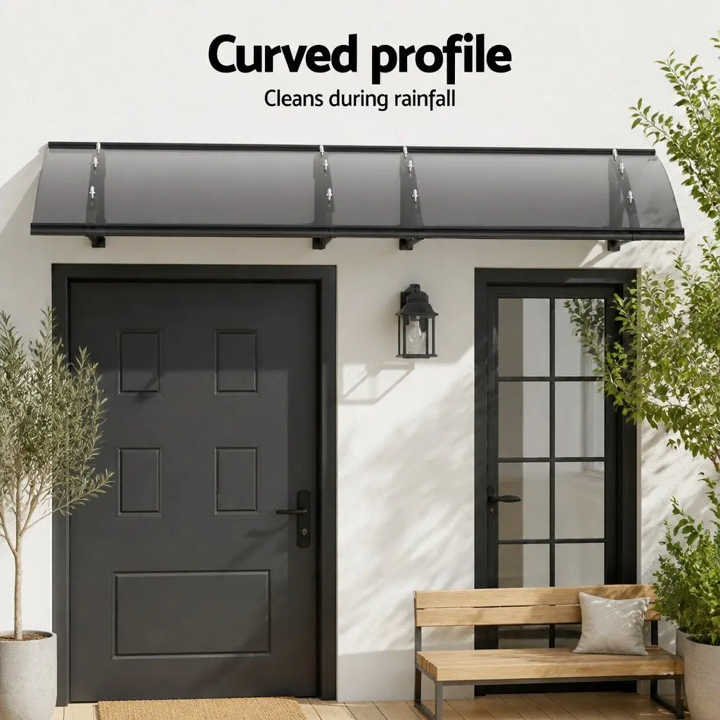 Awning Canopy for Window and Door 1m x 2m Grey Polycarbonate Panel Metal Frame