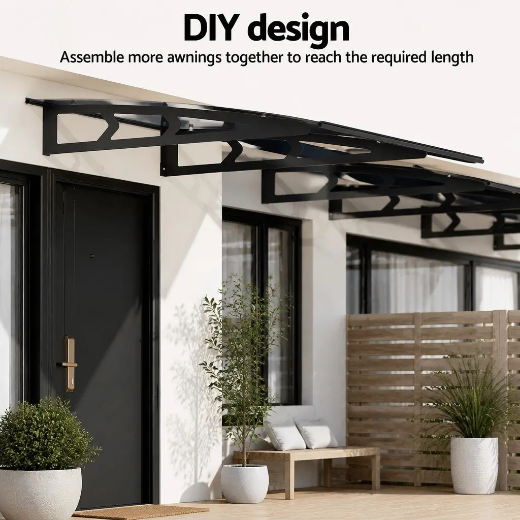 Awning Canopy for Window and Door 1m x 2m Grey Polycarbonate Panel Metal Frame
