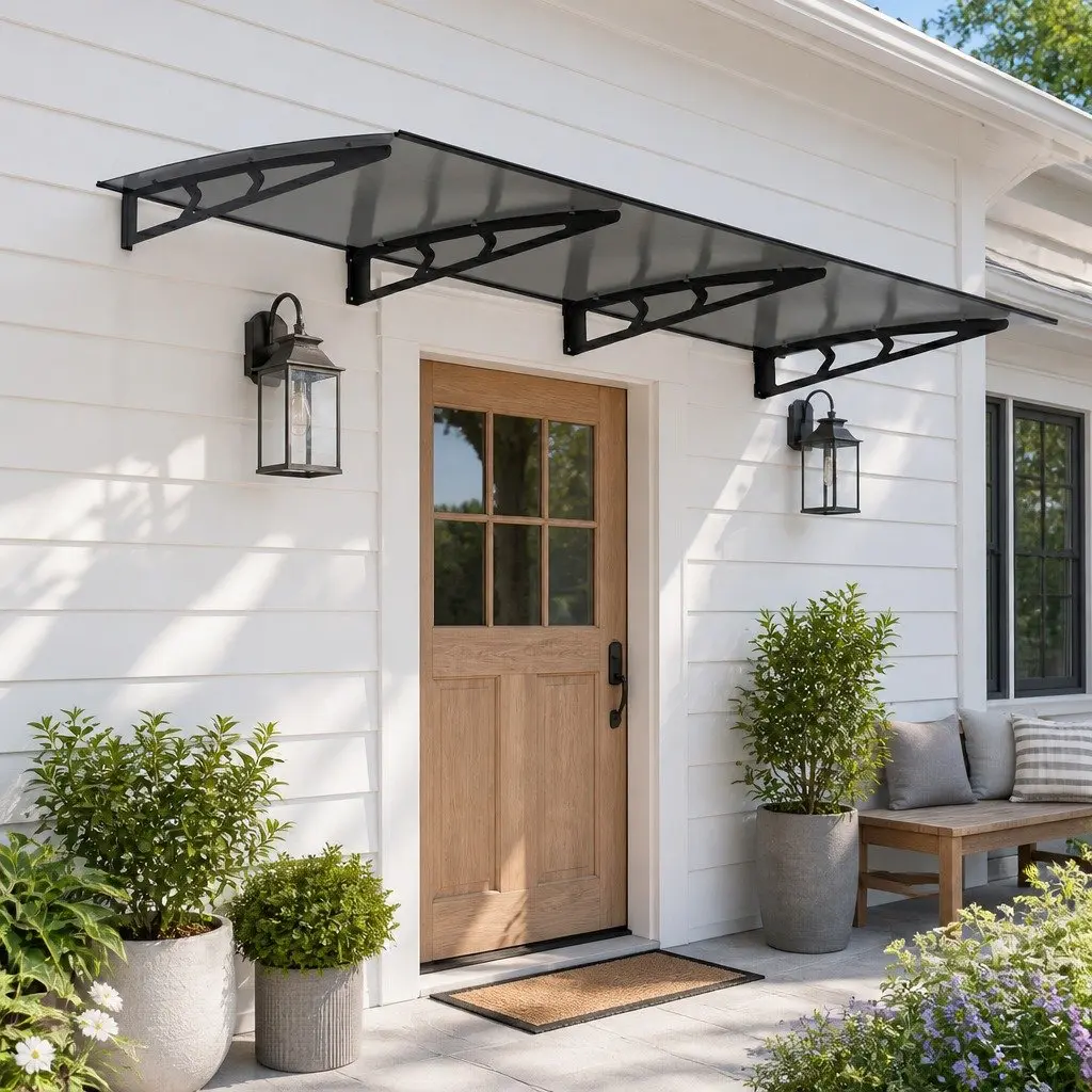 1m x 3m Grey Polycarbonate Awning Canopy with Metal Brackets