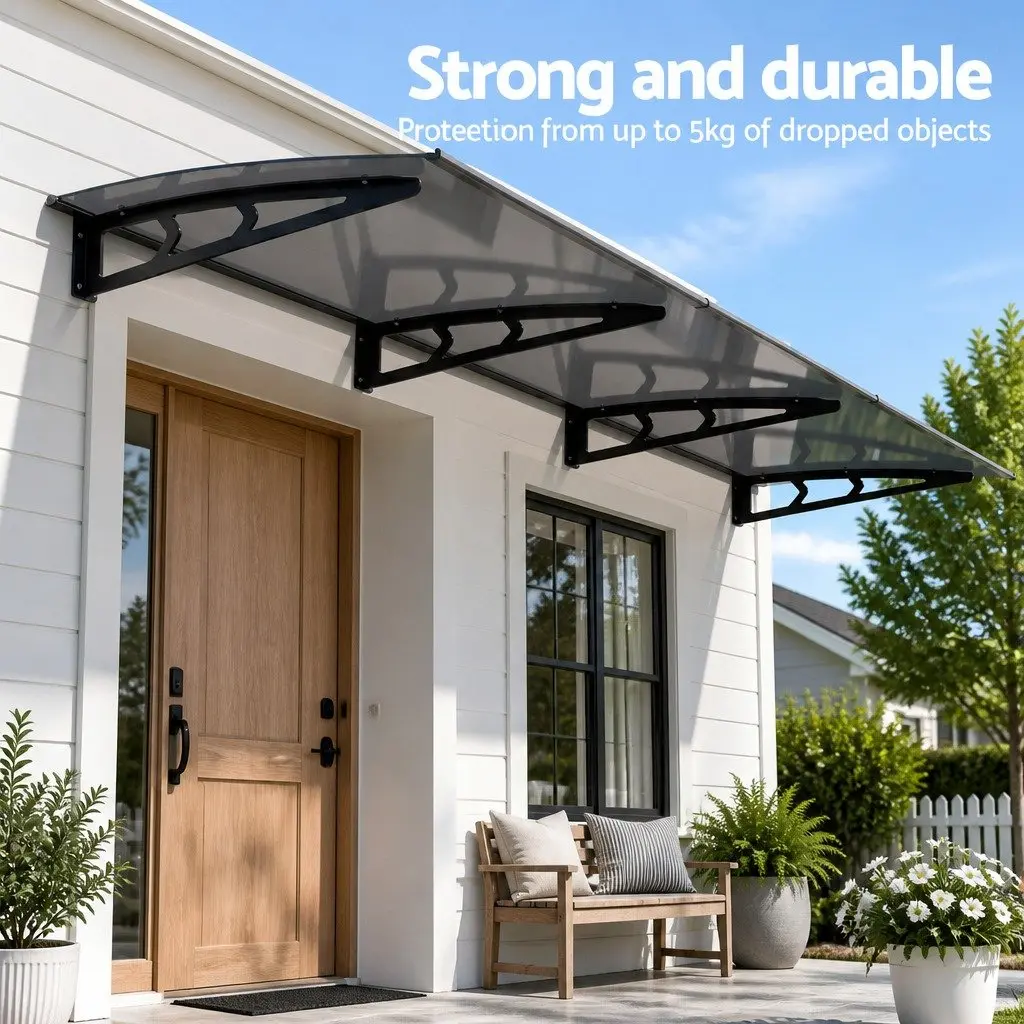 1m x 3m Grey Polycarbonate Awning Canopy with Metal Brackets