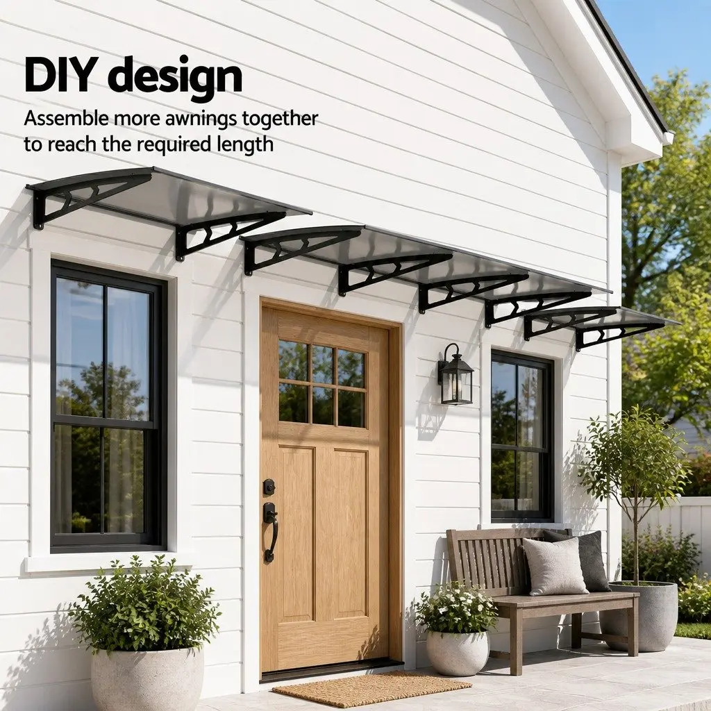 1m x 3m Grey Polycarbonate Awning Canopy with Metal Brackets