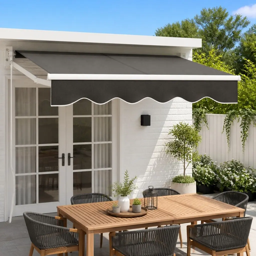 Folding Arm Awning 2m x 1.5m with Grey Polyester Fabric