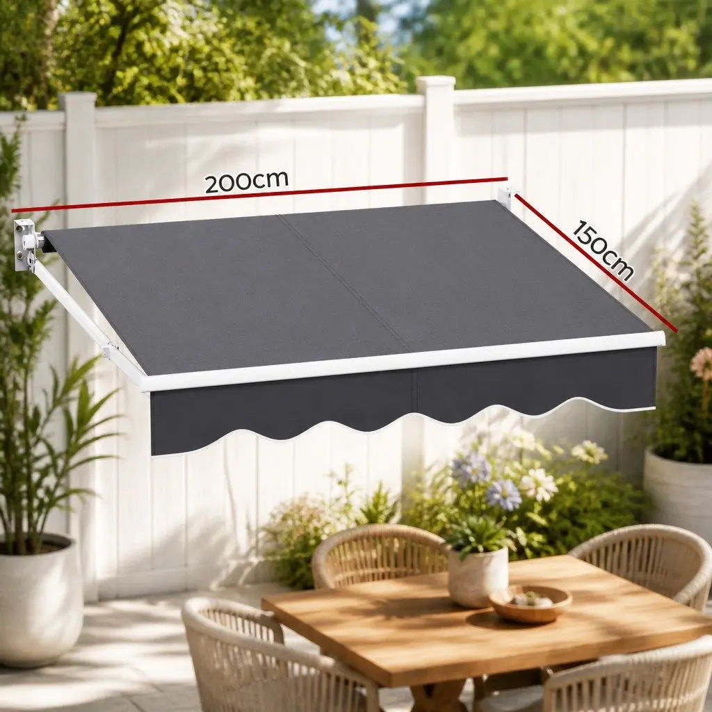 Folding Arm Awning 2m x 1.5m with Grey Polyester Fabric