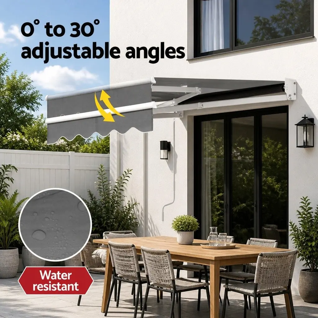 Folding Arm Awning 2m x 1.5m with Grey Polyester Fabric