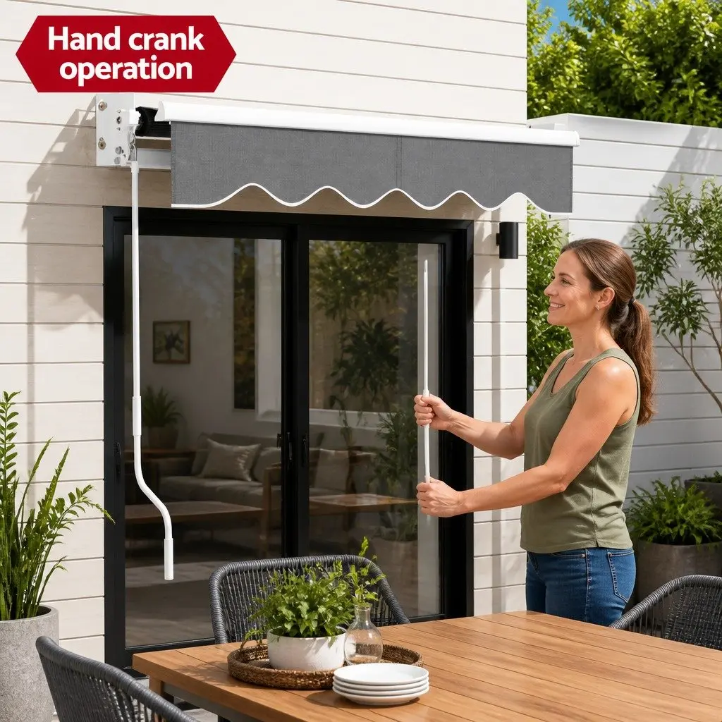 Folding Arm Awning 2m x 1.5m with Grey Polyester Fabric