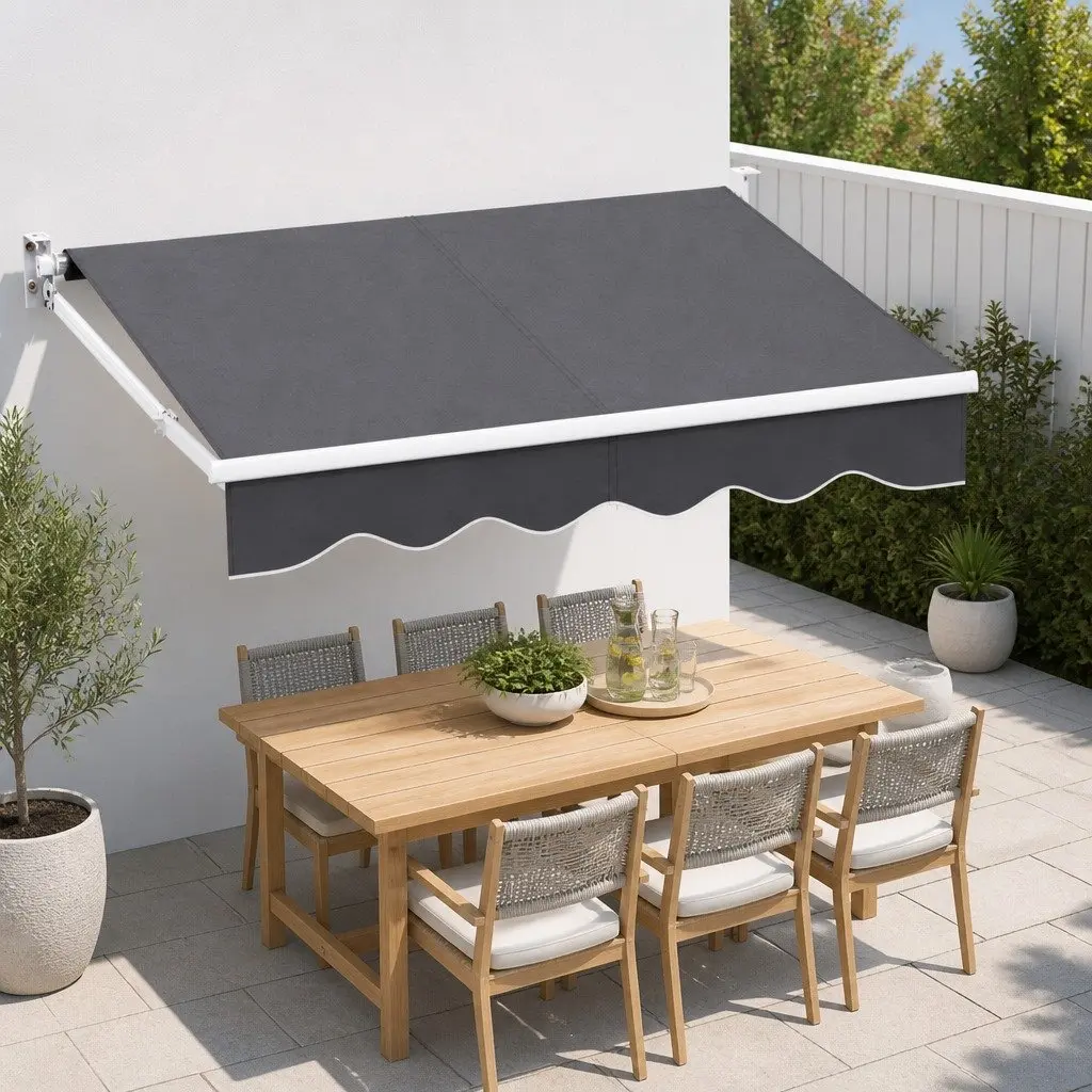 Folding Arm Awning 2m x 1.5m with Grey Polyester Fabric