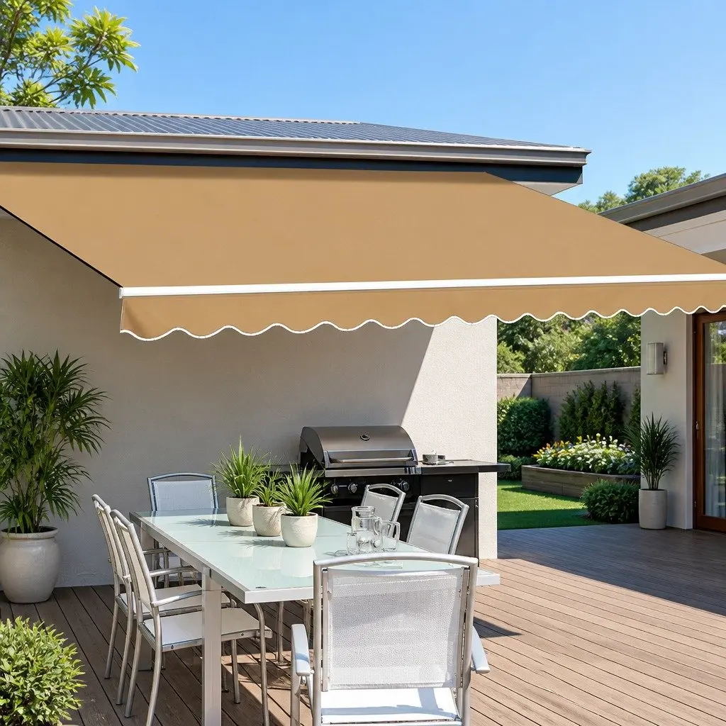 Folding Arm Awning Manual Retractable Sunshade 2.5m x 2m Beige Patio Garden