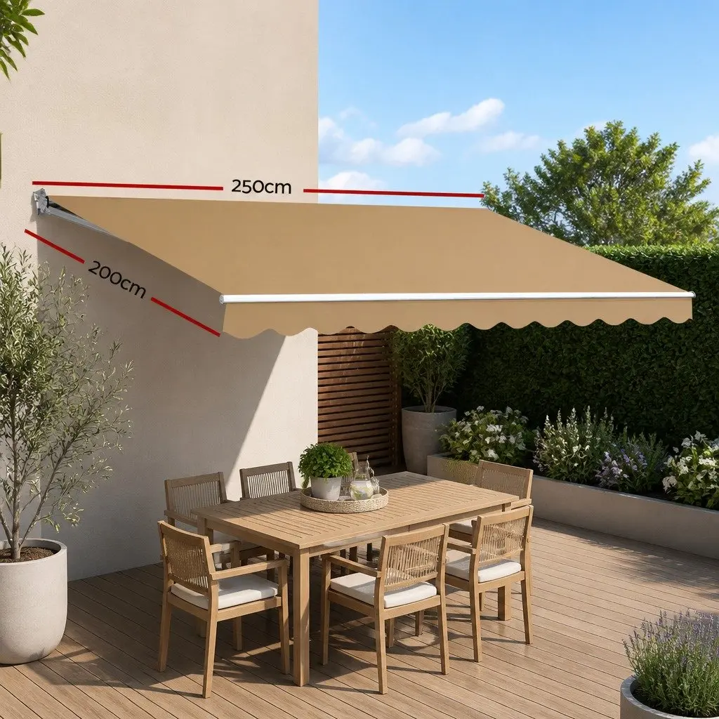 Folding Arm Awning Manual Retractable Sunshade 2.5m x 2m Beige Patio Garden