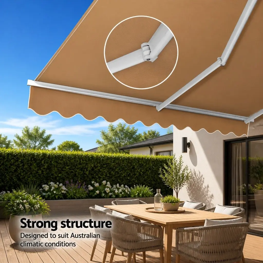 Folding Arm Awning Manual Retractable Sunshade 2.5m x 2m Beige Patio Garden