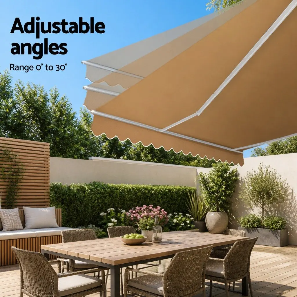 Folding Arm Awning Manual Retractable Sunshade 2.5m x 2m Beige Patio Garden