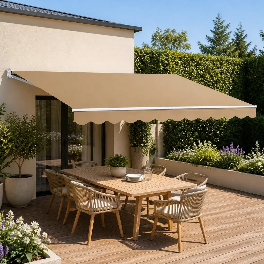 Folding Arm Awning Manual Retractable Sunshade 2.5m x 2m Beige Patio Garden