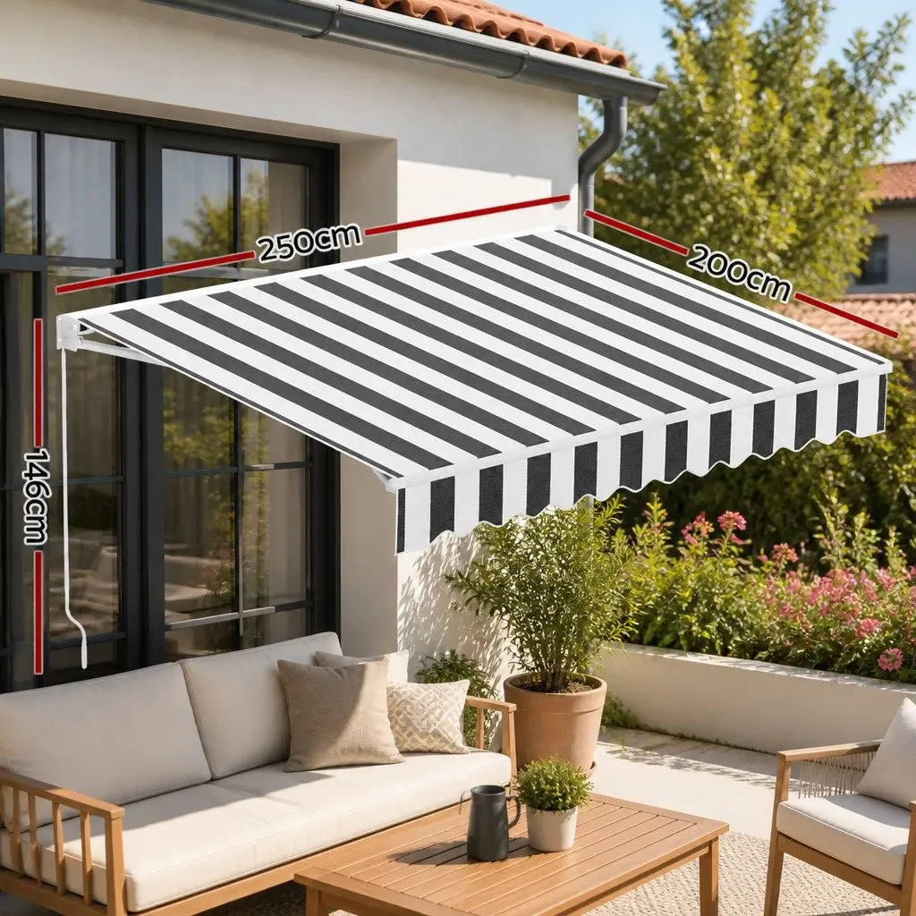 Folding Arm Awning Manual Hand Crank Sunshade for Patio 2.5m x 2m