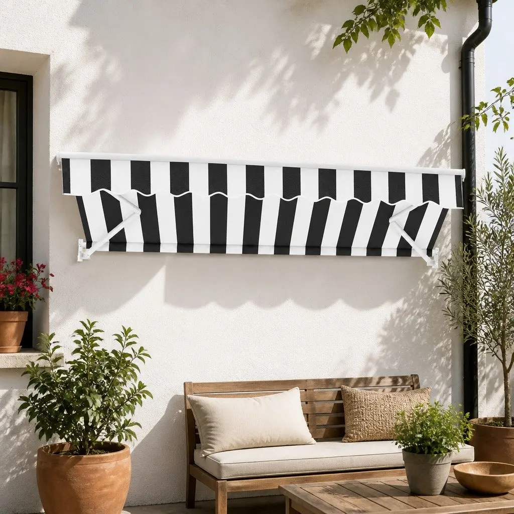 Folding Arm Awning Manual Hand Crank Sunshade for Patio 2.5m x 2m