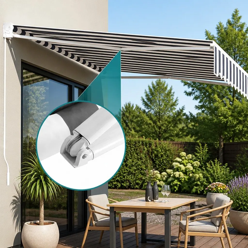 Folding Arm Awning Manual Hand Crank Sunshade for Patio 2.5m x 2m