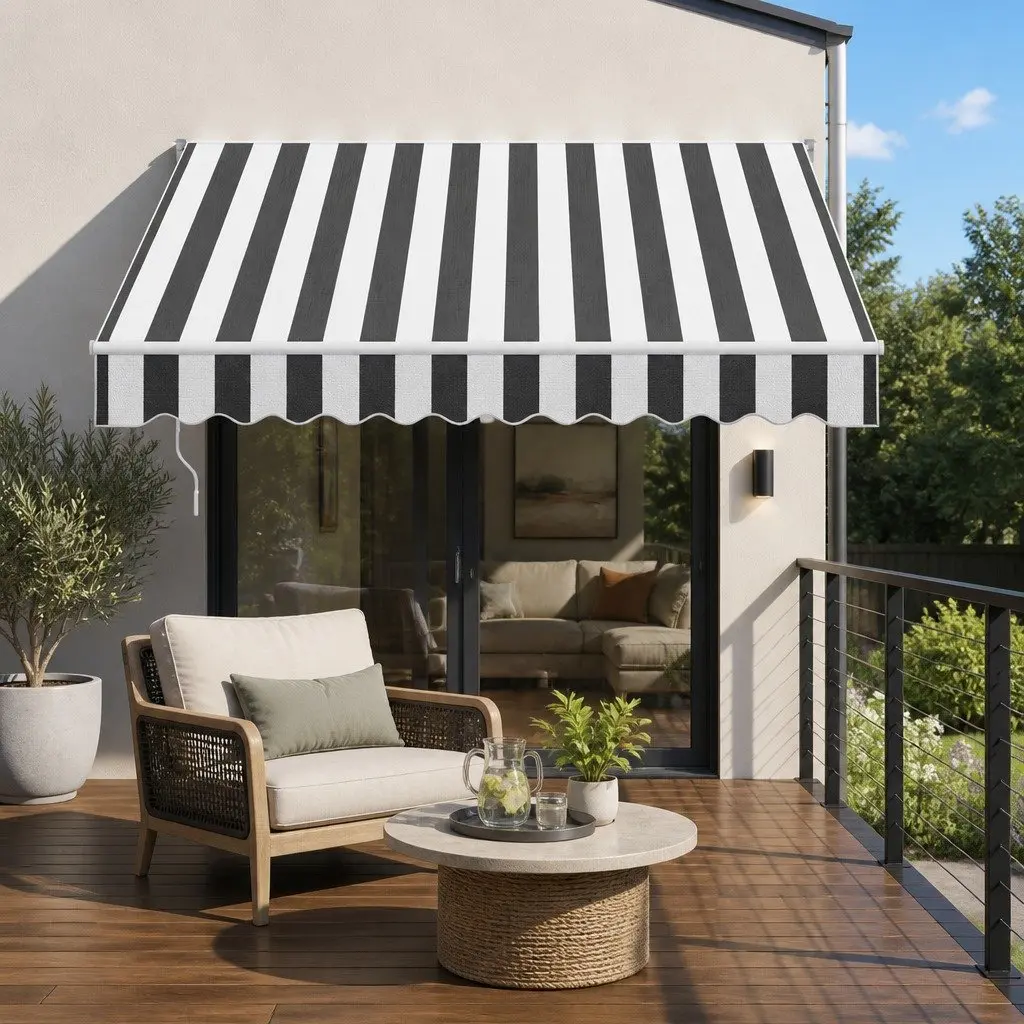 Folding Arm Awning Manual Hand Crank Sunshade for Patio 2.5m x 2m