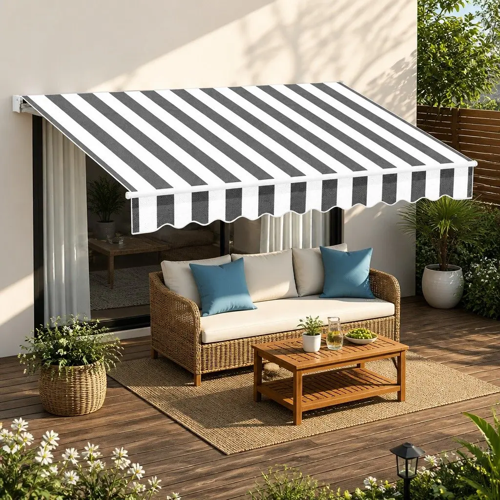 Folding Arm Awning Manual Hand Crank Sunshade for Patio 2.5m x 2m