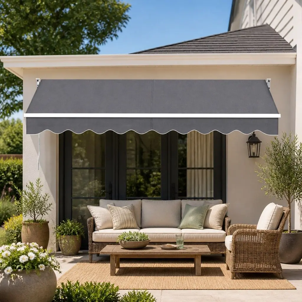 Folding Arm Awning Manual Sunshade for Patio Garden 3M X 2M Grey