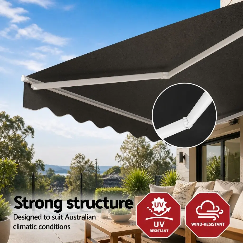 Folding Arm Awning Manual Sunshade for Patio Garden 3M X 2M Grey