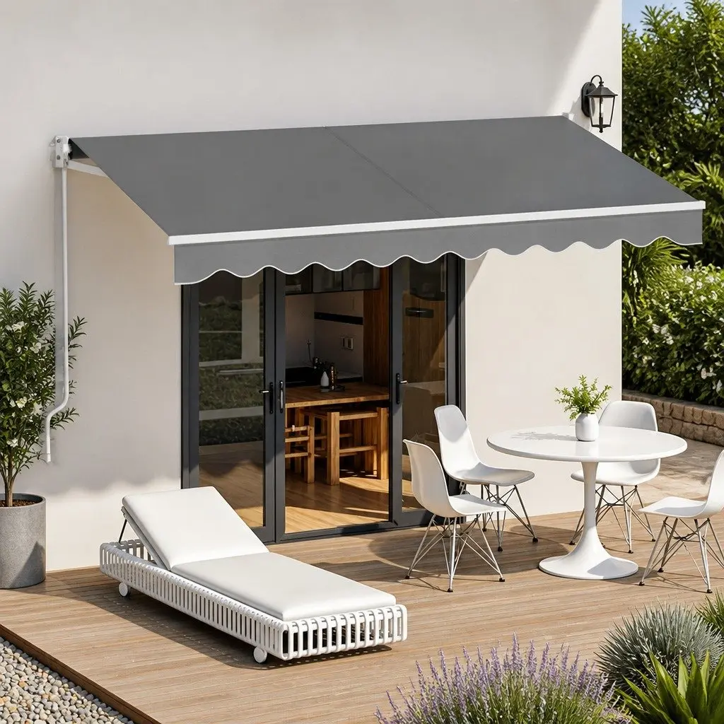 Folding Arm Awning Manual Sunshade for Patio Garden 3M X 2M Grey