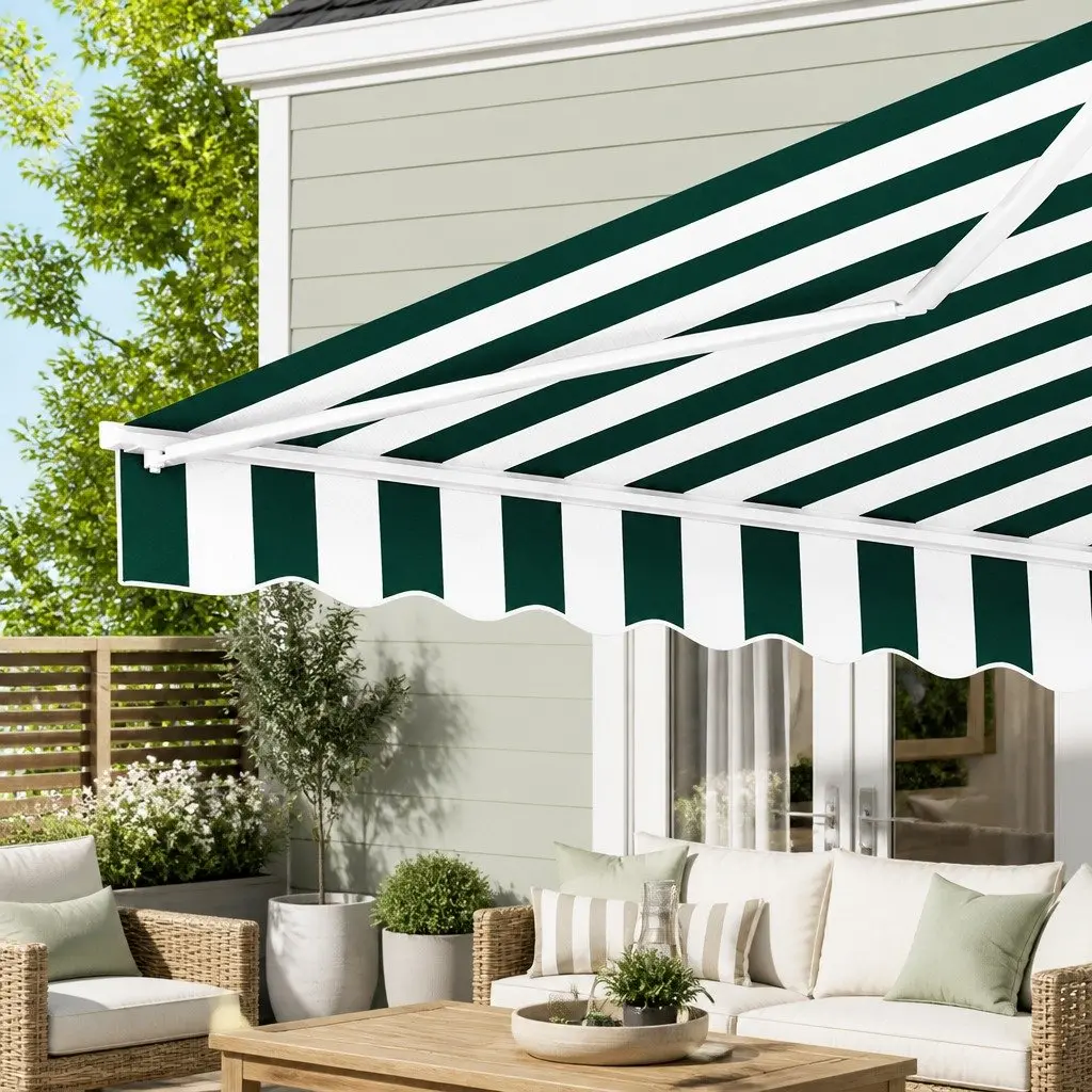 Folding Arm Awning for Patio Garden 3m x 2.5m Green White