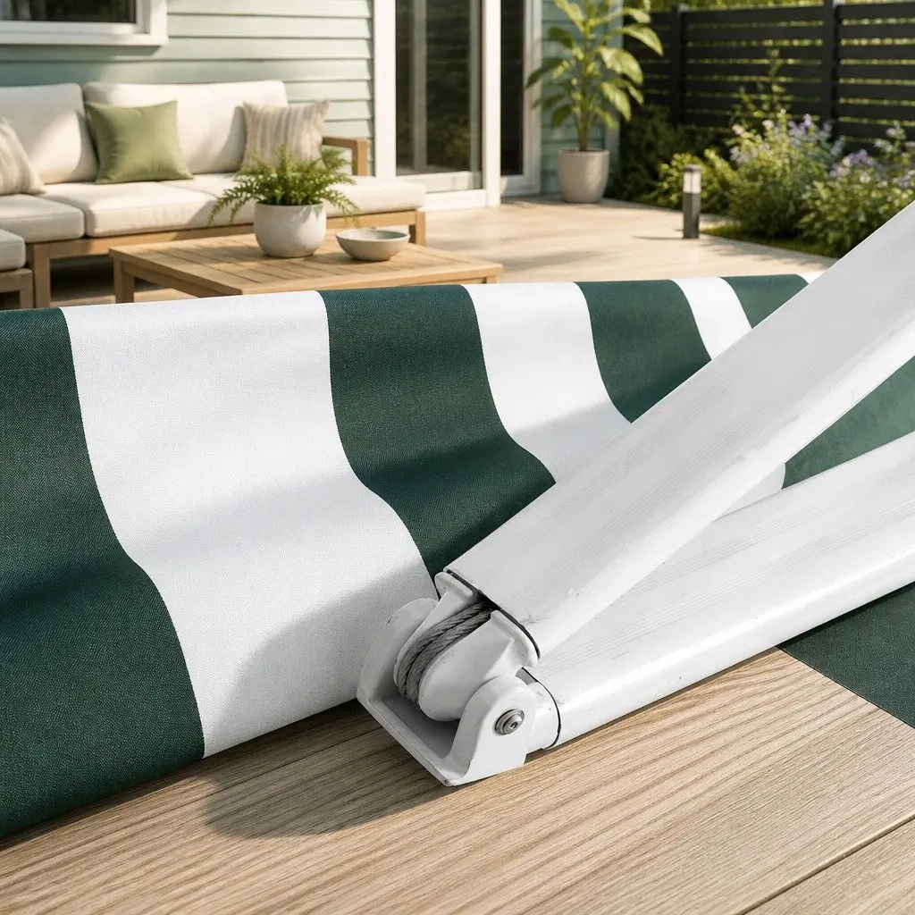 Folding Arm Awning for Patio Garden 3m x 2.5m Green White