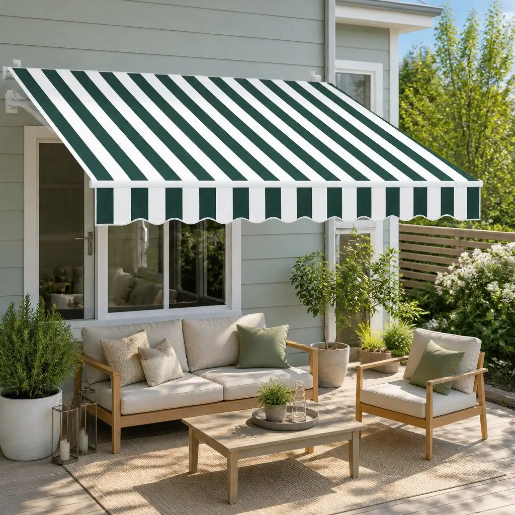 Folding Arm Awning for Patio Garden 3m x 2.5m Green White