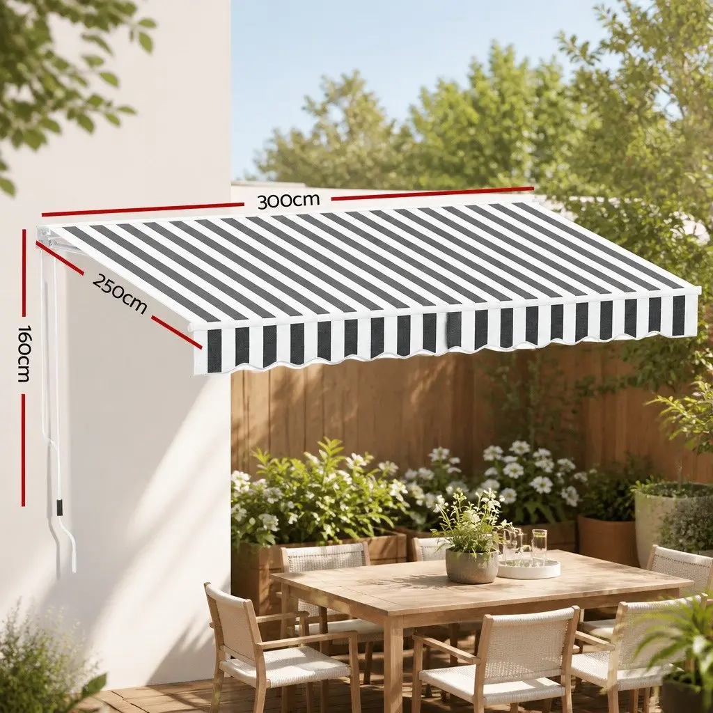 Folding Arm Awning Manual Sunshade for Patio Garden 3m x 2.5m
