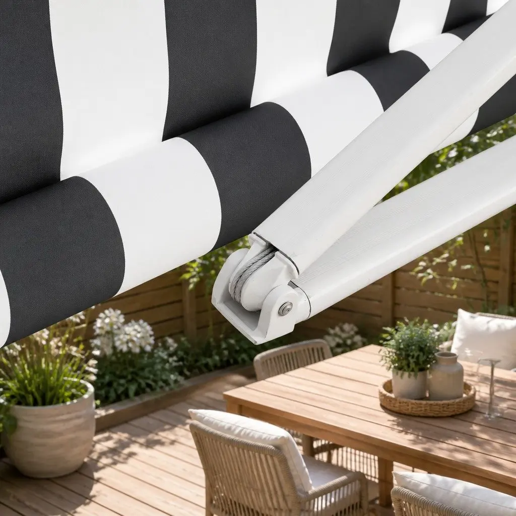 Folding Arm Awning Manual Sunshade for Patio Garden 3m x 2.5m