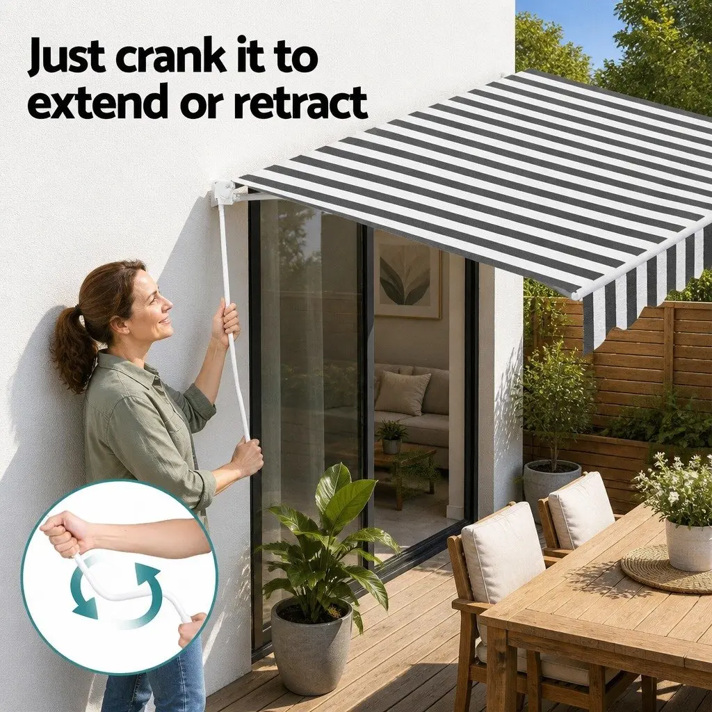 Folding Arm Awning Manual Sunshade for Patio Garden 3m x 2.5m