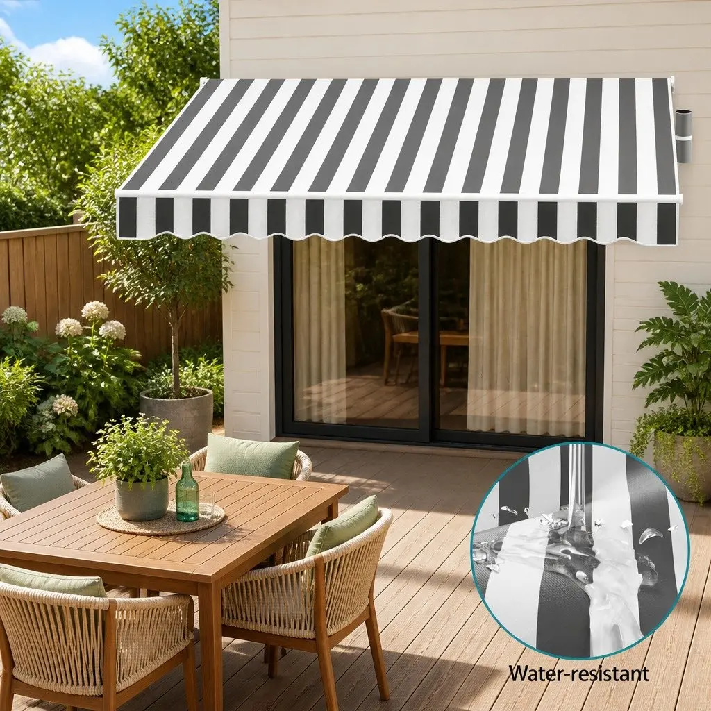 Folding Arm Awning Manual Sunshade for Patio Garden 3m x 2.5m