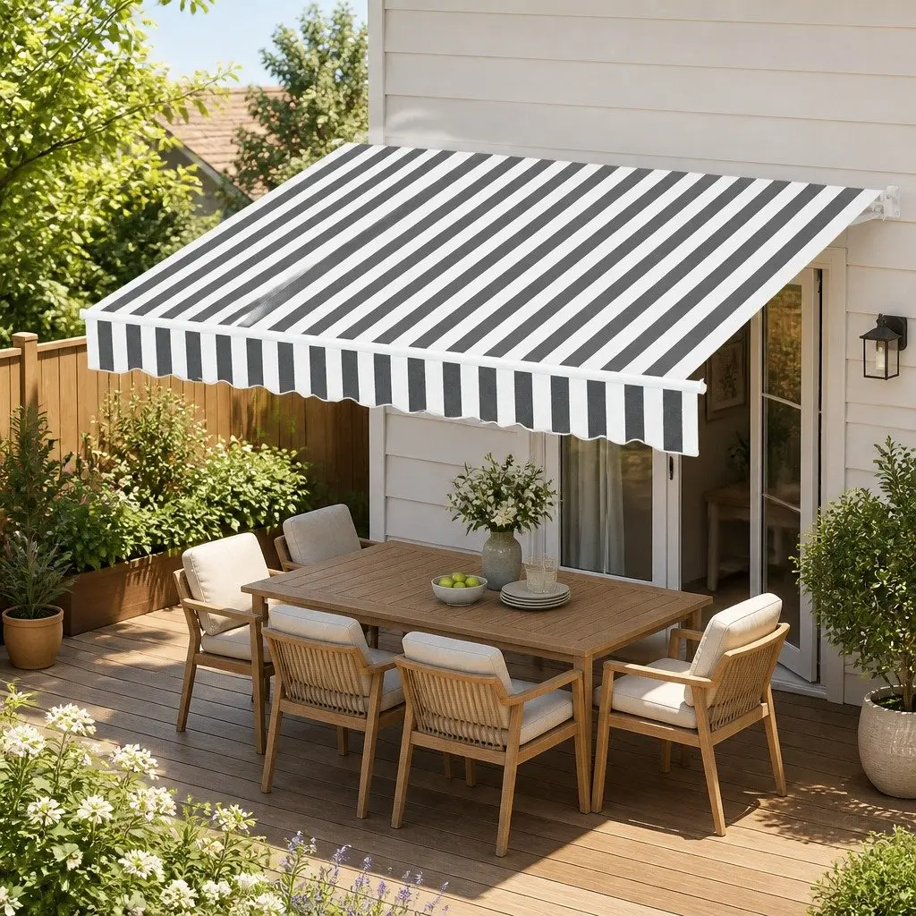 Folding Arm Awning Manual Sunshade for Patio Garden 3m x 2.5m