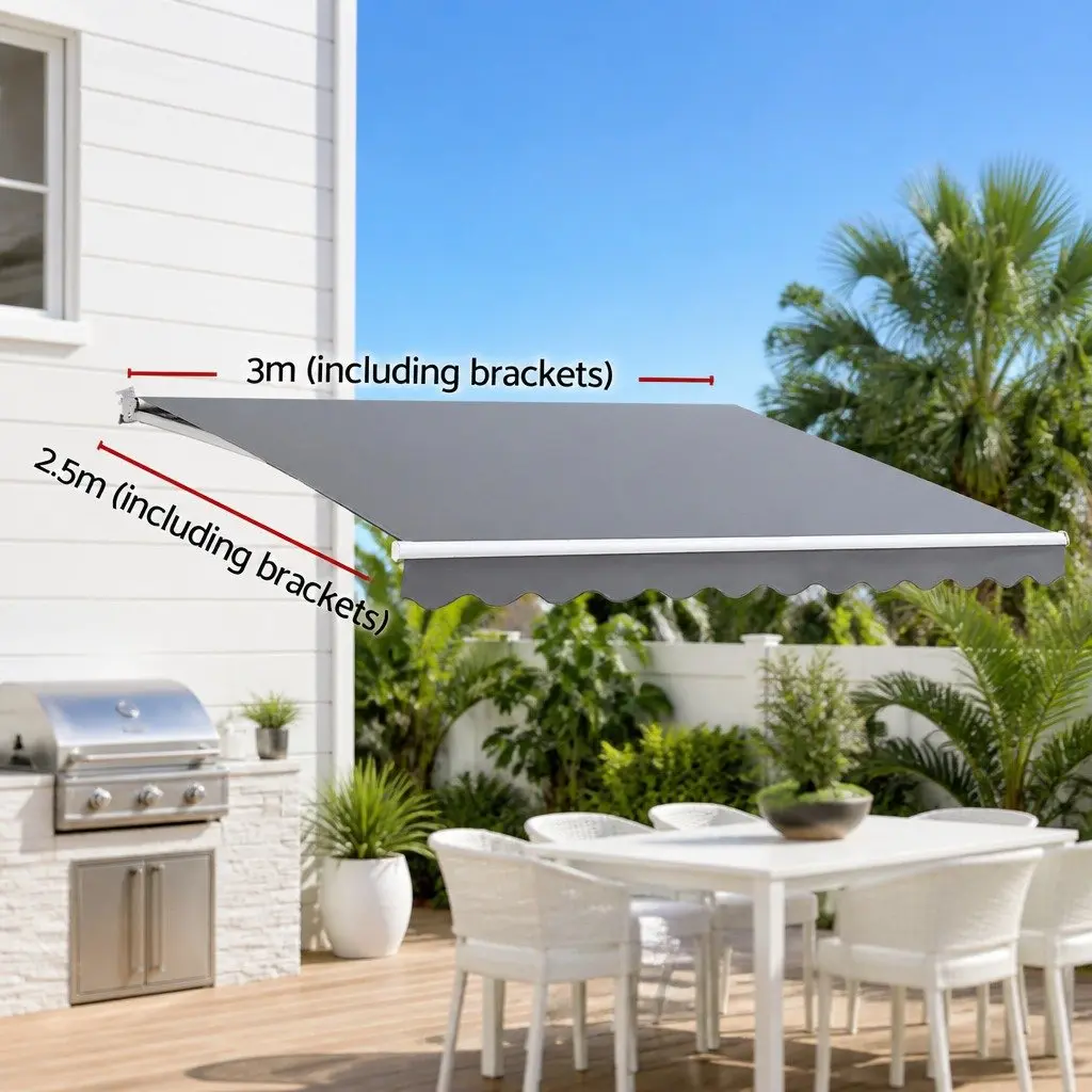 Folding Arm Awning, 3m x 2.5m, Pearl Grey