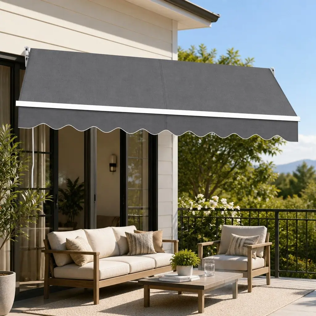 Folding Arm Awning Manual Retractable Sunshade 3.5M x 2.5M Garden Patio Grey