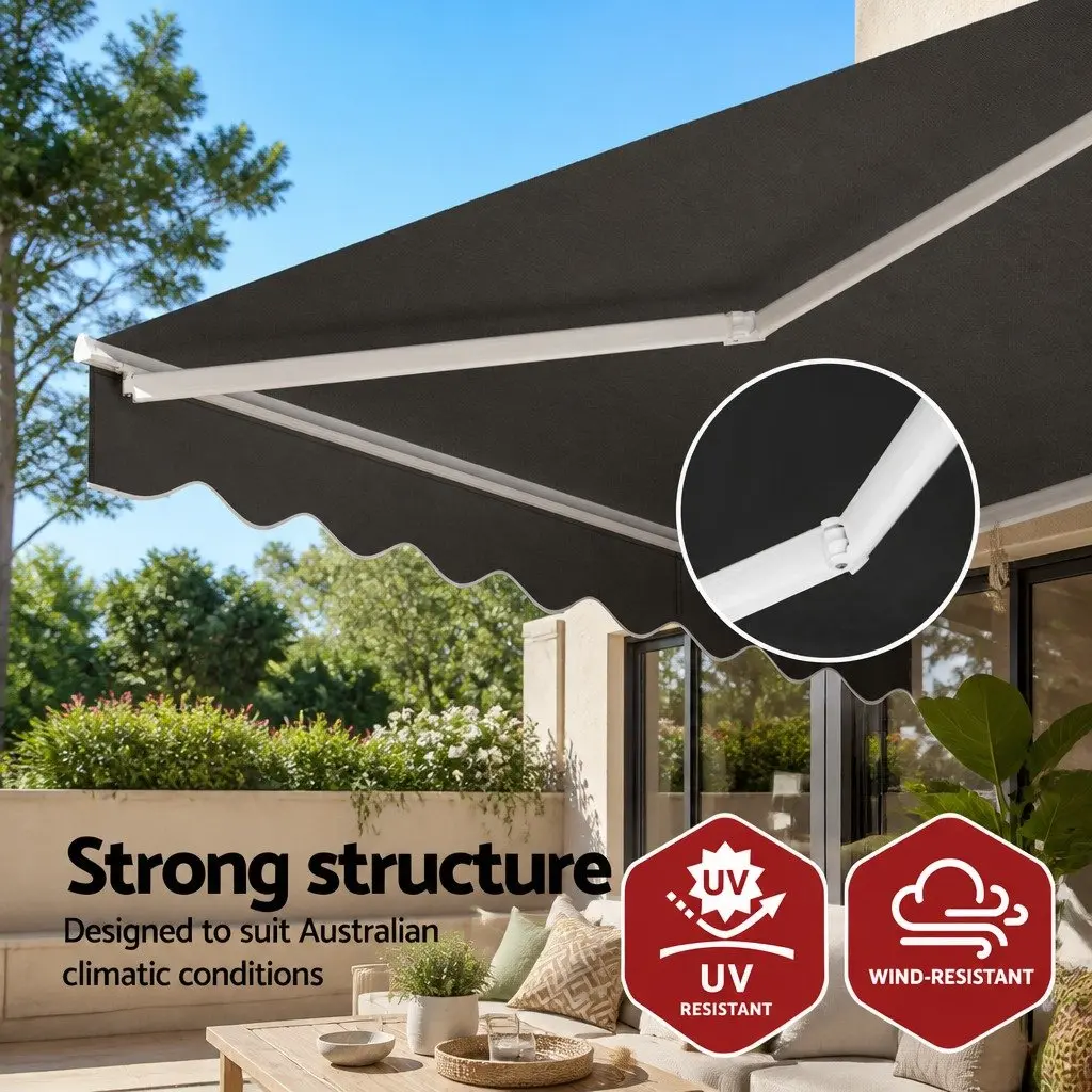 Folding Arm Awning Manual Retractable Sunshade 3.5M x 2.5M Garden Patio Grey