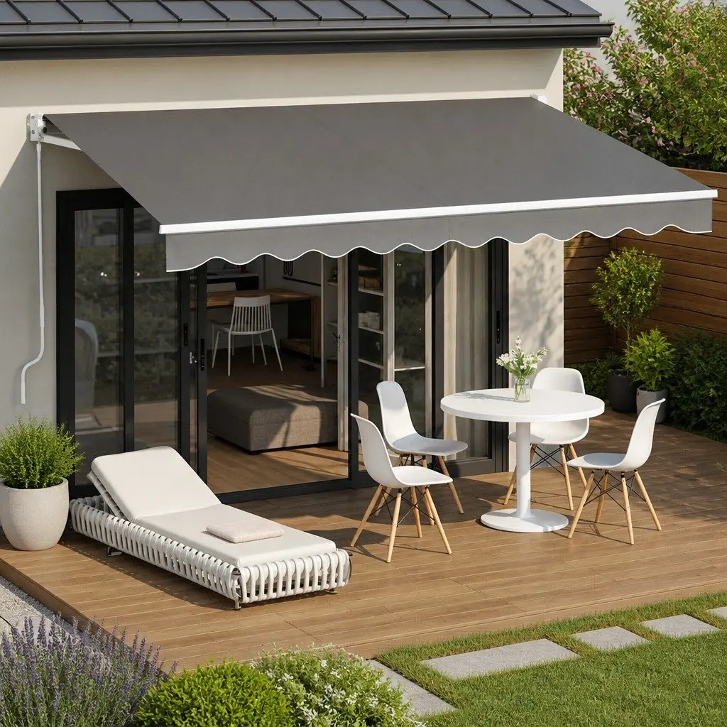 Folding Arm Awning Manual Retractable Sunshade 3.5M x 2.5M Garden Patio Grey