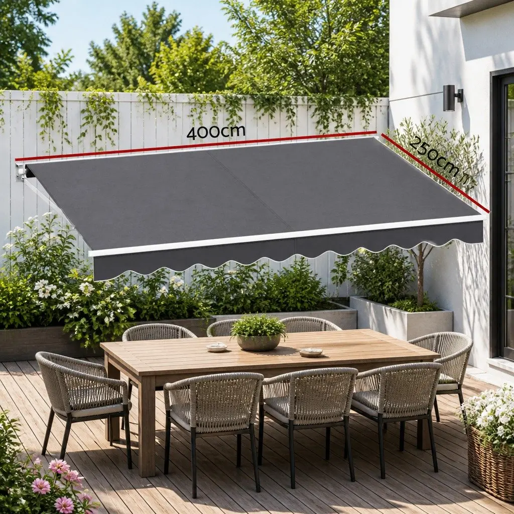 Folding Arm Awning Outdoor Patio 4m x 2.5m Grey