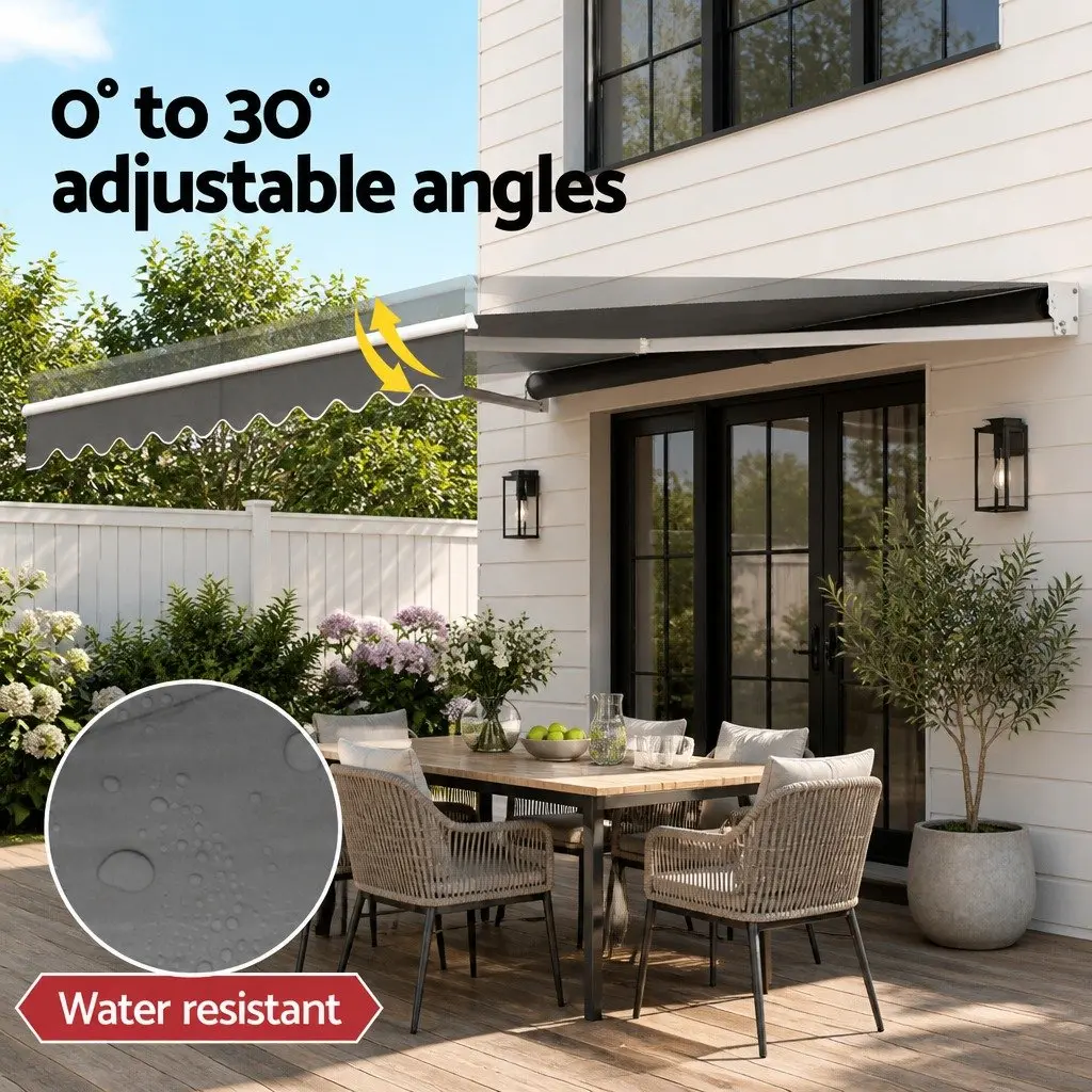 Folding Arm Awning Outdoor Patio 4m x 2.5m Grey