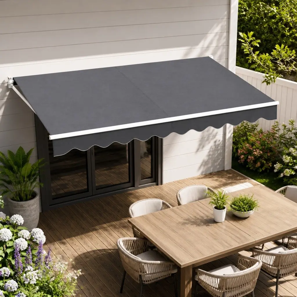 Folding Arm Awning Outdoor Patio 4m x 2.5m Grey