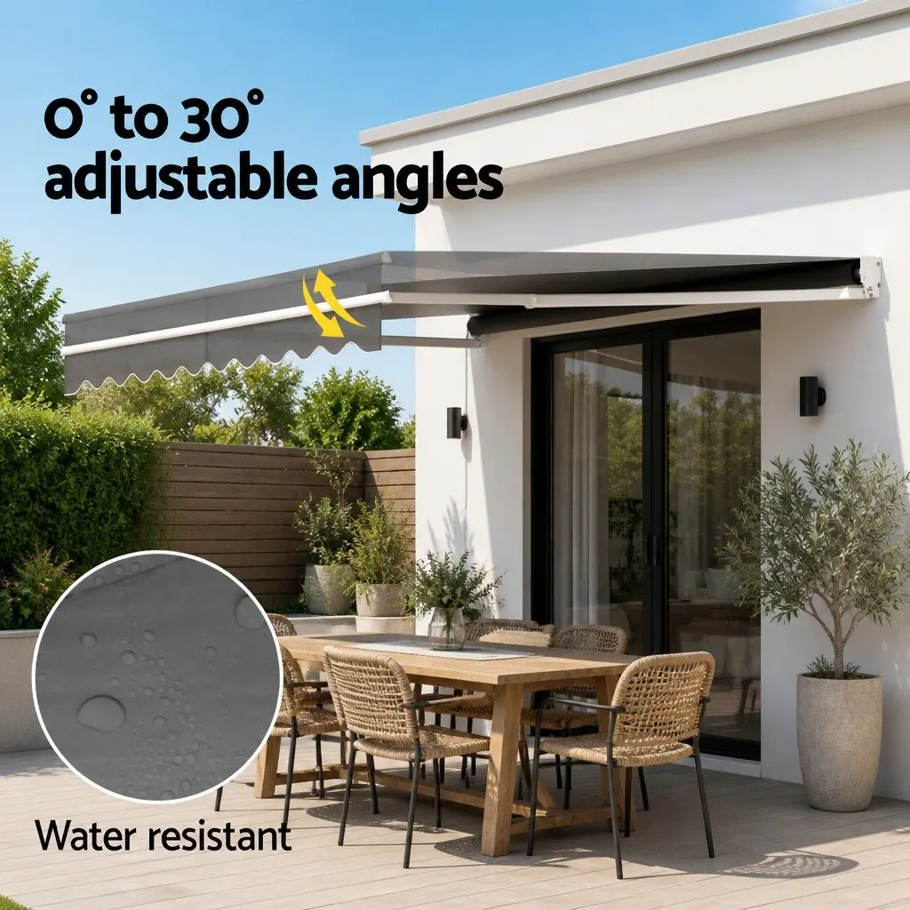 Retractable Folding Arm Awning Manual 4m x 3m Sunshade Garden Patio Grey