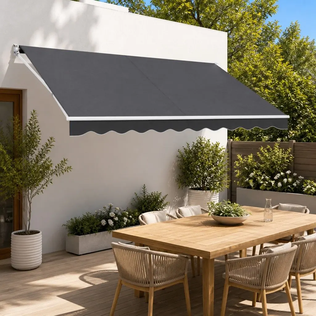 Retractable Folding Arm Awning Manual 4m x 3m Sunshade Garden Patio Grey