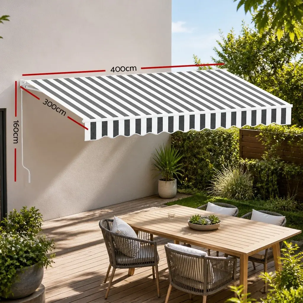 Folding Arm Awning for Patio Garden 4m x 3m Manual Hand Crank Sunshade