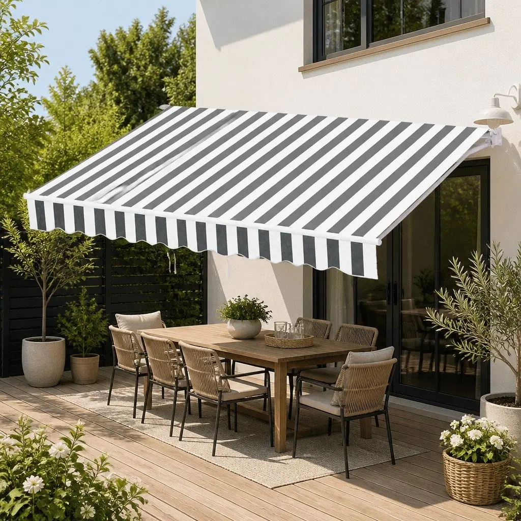Folding Arm Awning for Patio Garden 4m x 3m Manual Hand Crank Sunshade