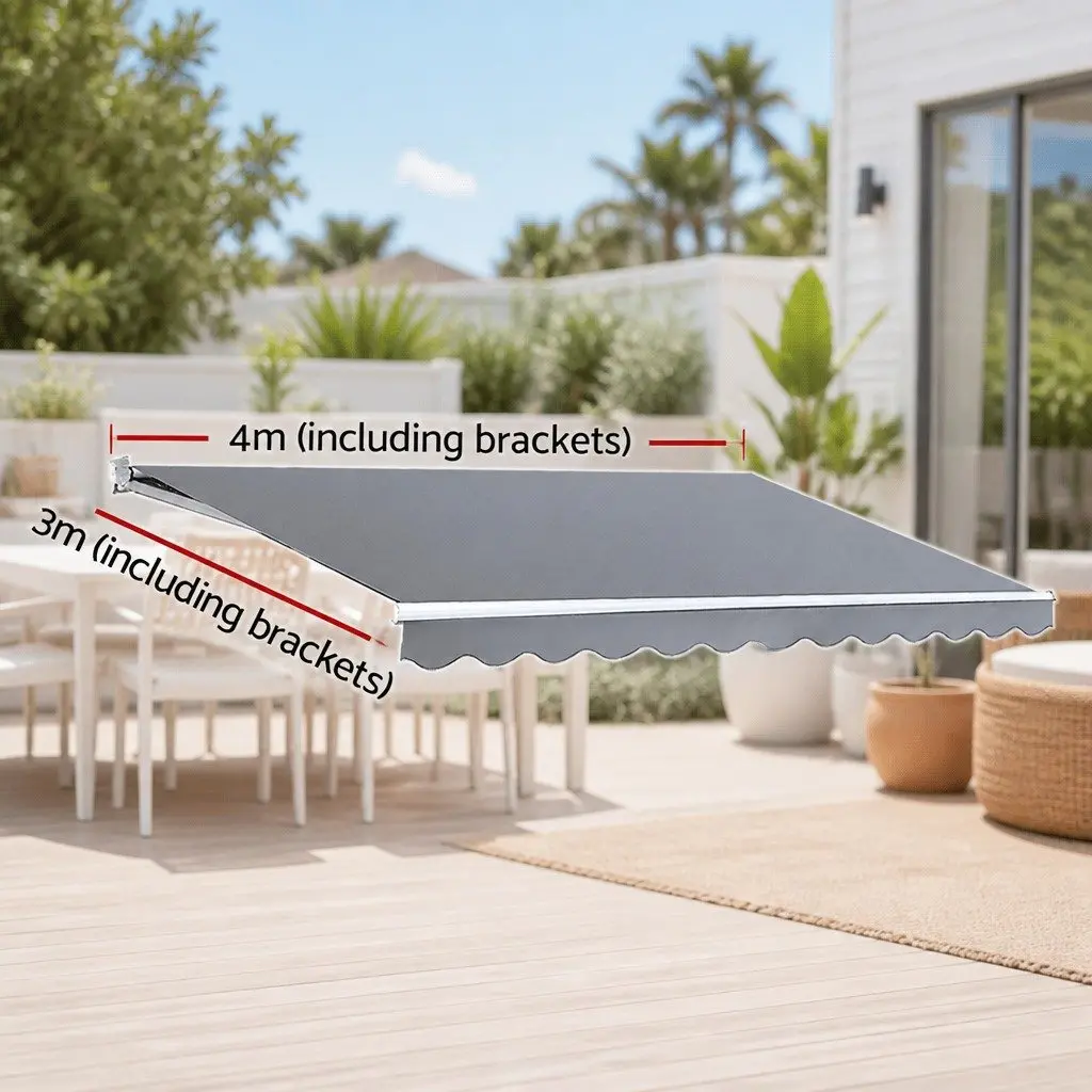 Folding Arm Awning Manual Sunshade Garden Patio 4M x 3M Pearl Grey