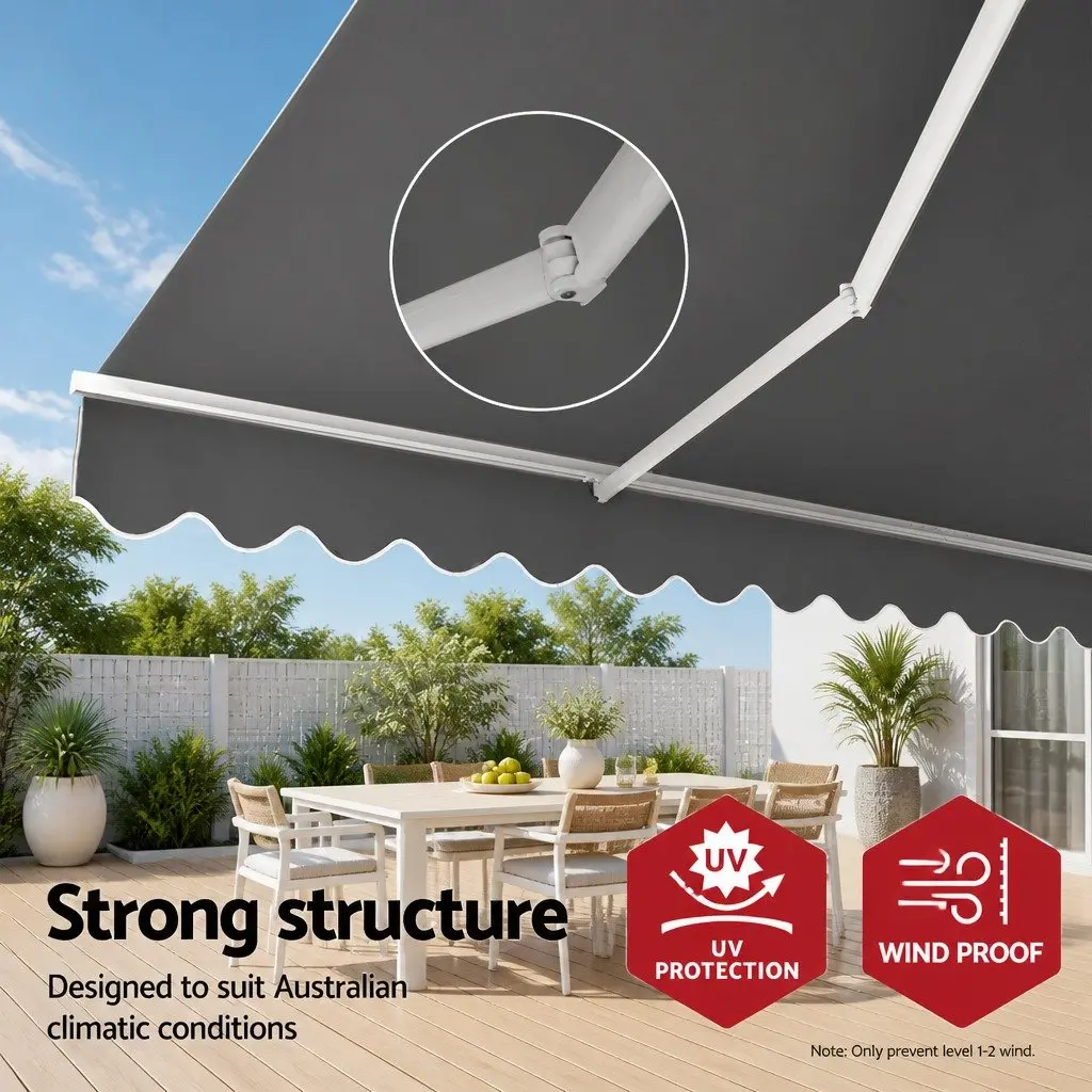 Folding Arm Awning Manual Sunshade Garden Patio 4M x 3M Pearl Grey