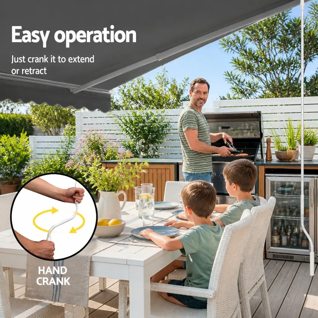 Folding Arm Awning Manual Sunshade Garden Patio 4M x 3M Pearl Grey