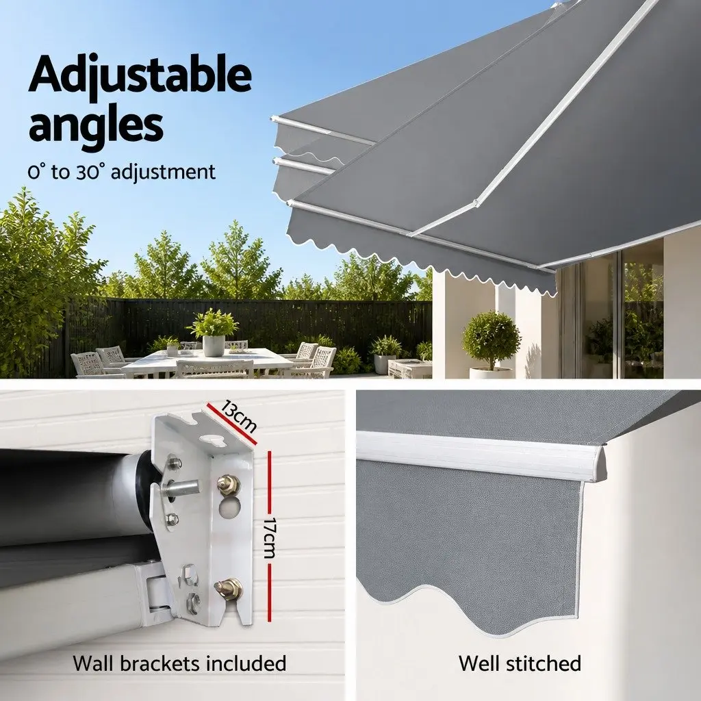 Folding Arm Awning Manual Sunshade Garden Patio 4M x 3M Pearl Grey