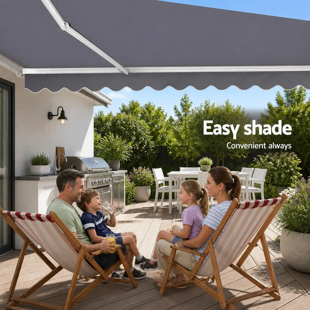 Folding Arm Awning Manual Sunshade Garden Patio 4M x 3M Pearl Grey